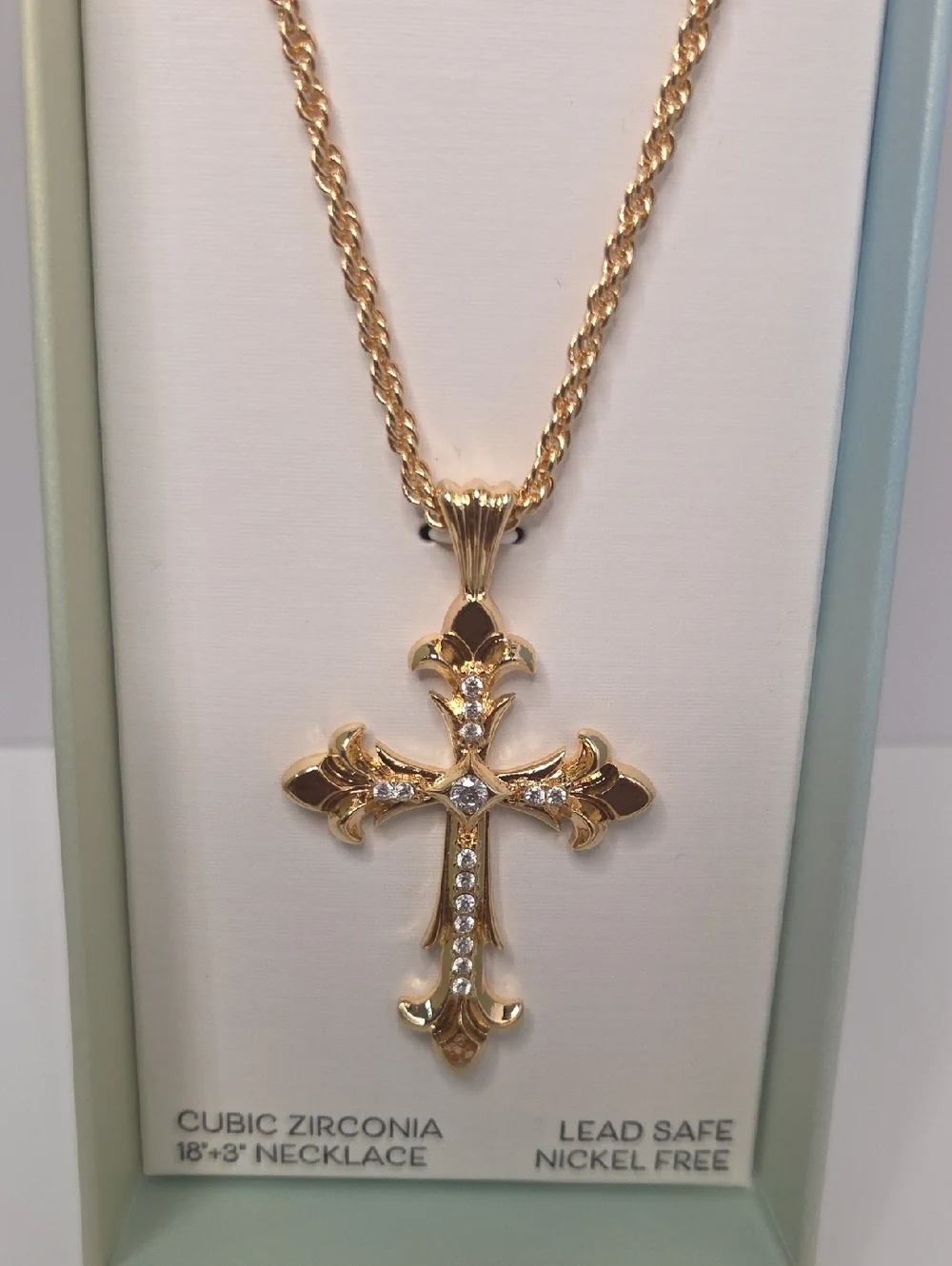 💛▪️Piper K ▪️ Gold Cross Pendant Necklace with Clear Stones - Picture 6 of 7